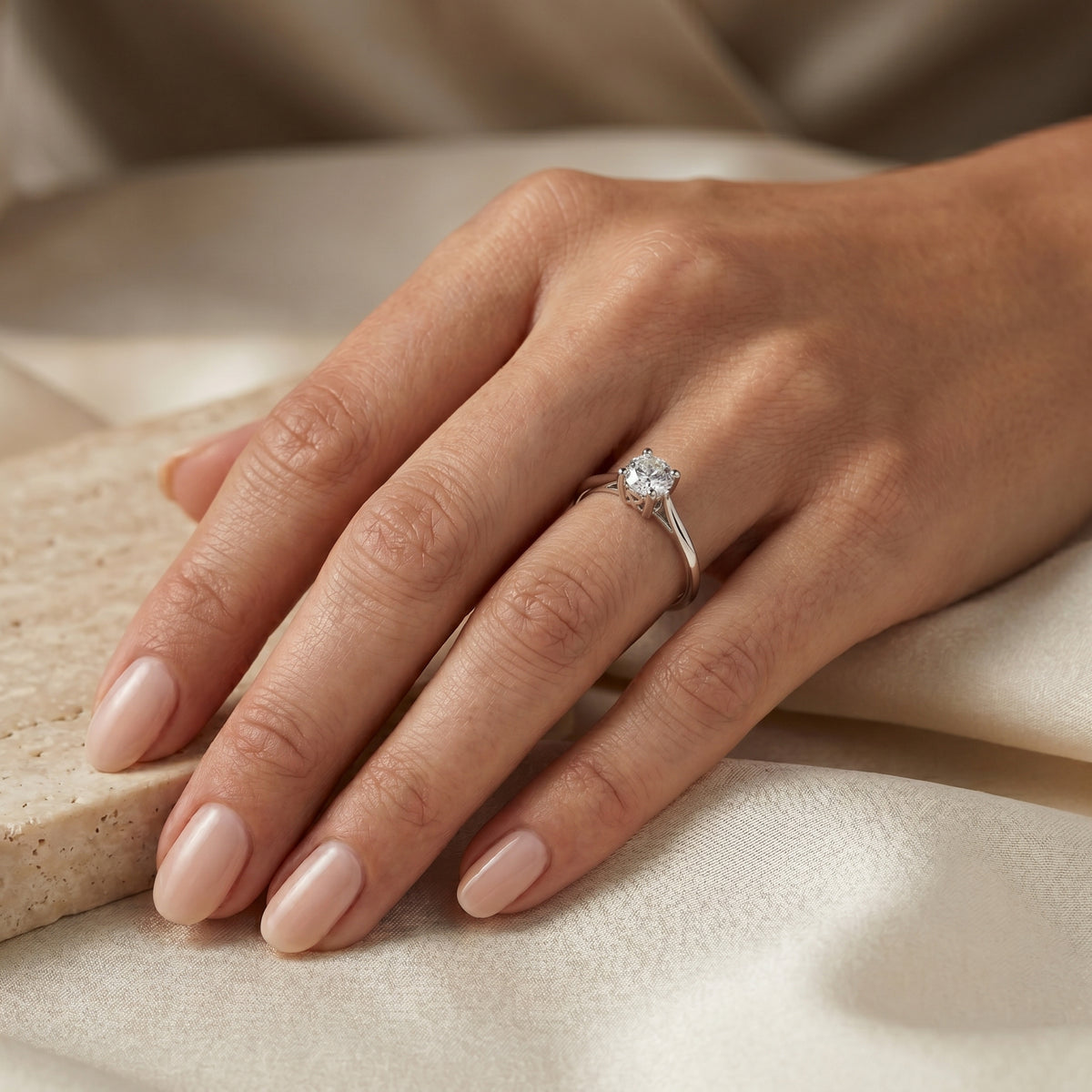 Round Diamond Cathedral Solitaire Engagement Ring