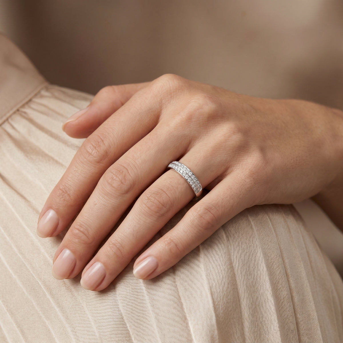 Round Diamond Double Row Pavé Eternity Band — lifestyle