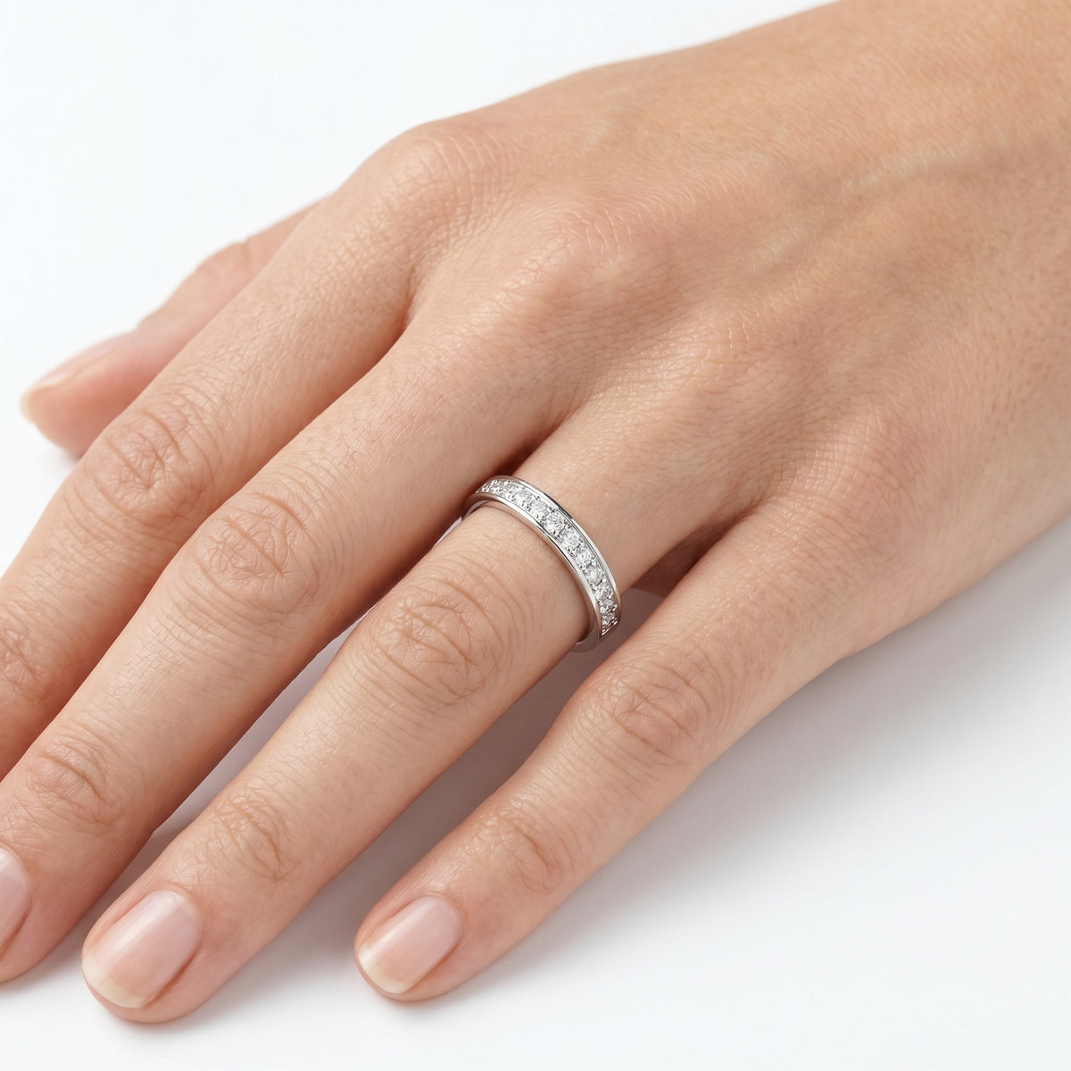 Round Diamond Channel Set Wide Anniversary Band — lifestyle