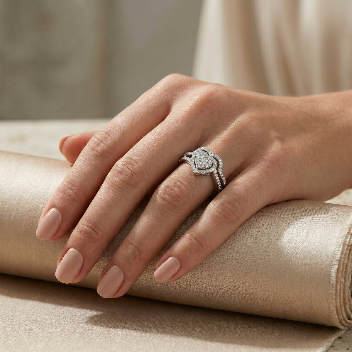 Round Diamond Heart-Shaped Cluster Halo Engagement Ring — lifestyle
