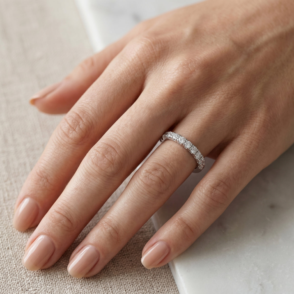 Round Diamond Pavé Half Eternity Band — lifestyle