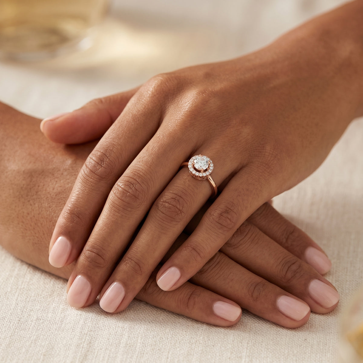 Round Diamond Bold Halo Engagement Ring — lifestyle
