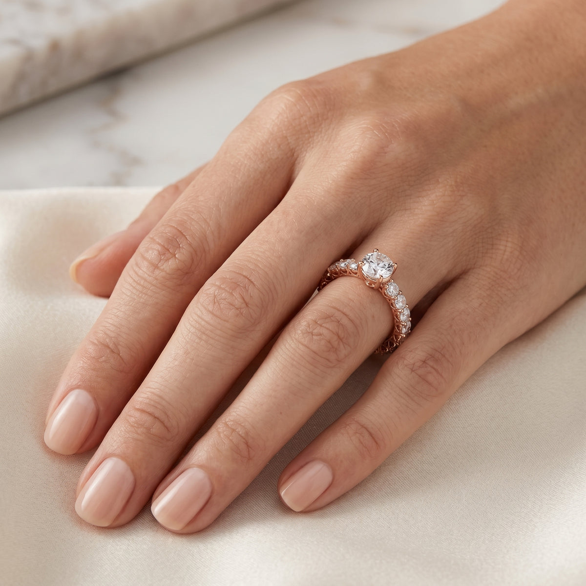 Round Diamond Engagement Ring with Claw Set Diamond Band