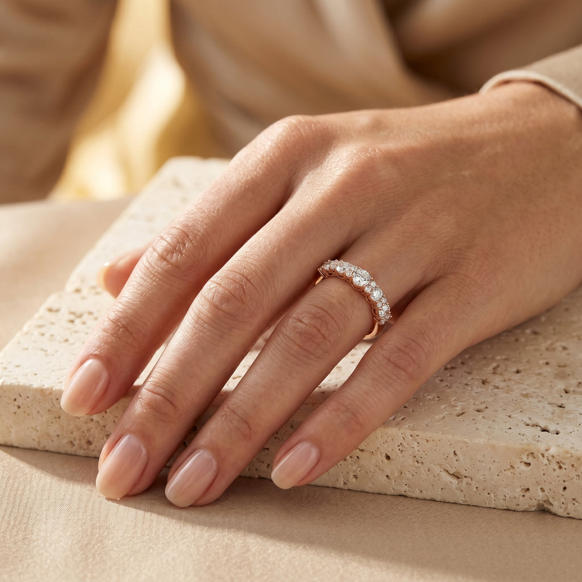 Round Diamond Claw Set Anniversary Band — lifestyle