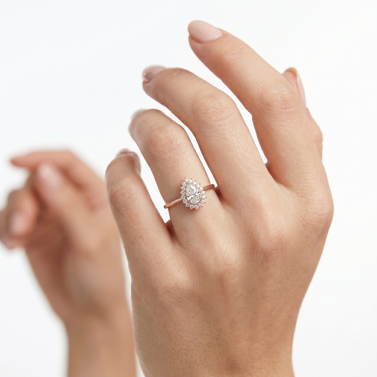 Pear Diamond Floral Halo Engagement Ring