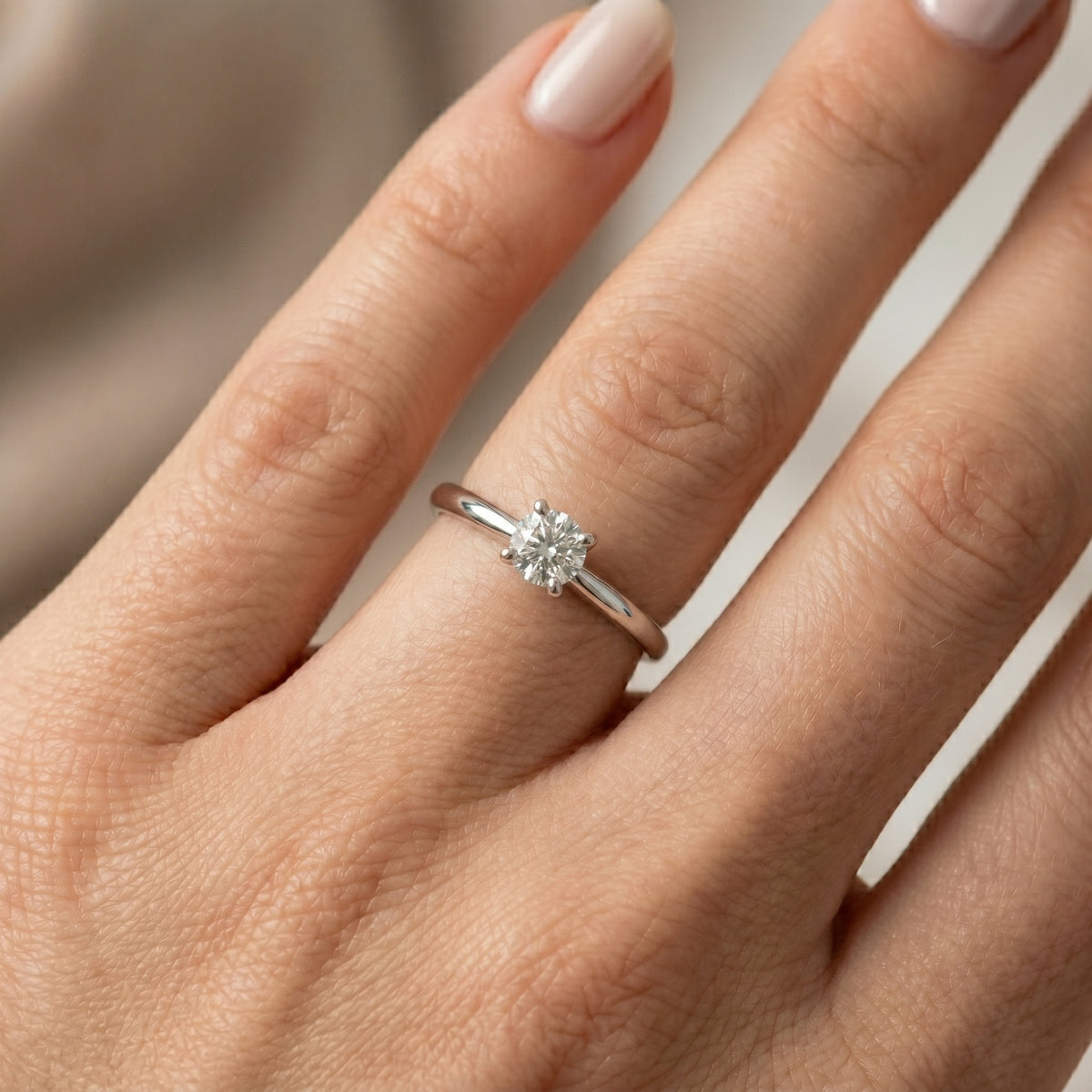 Round Diamond Four Prong Solitaire Engagement Ring — lifestyle