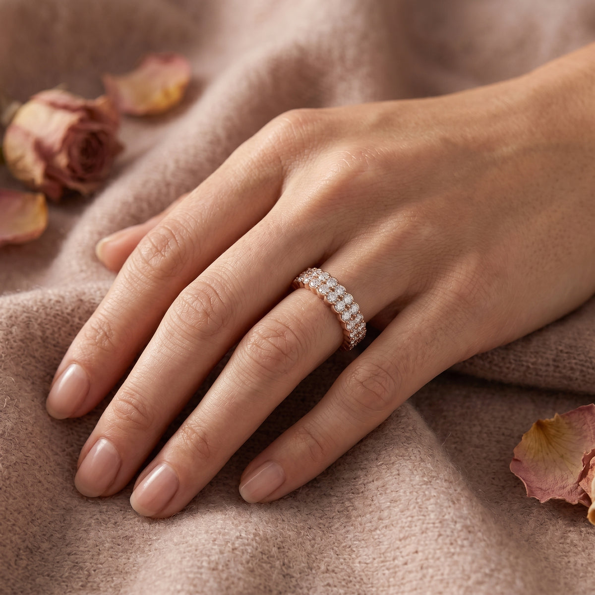 Round Diamond Wide Multi-Row Pavé Anniversary Band