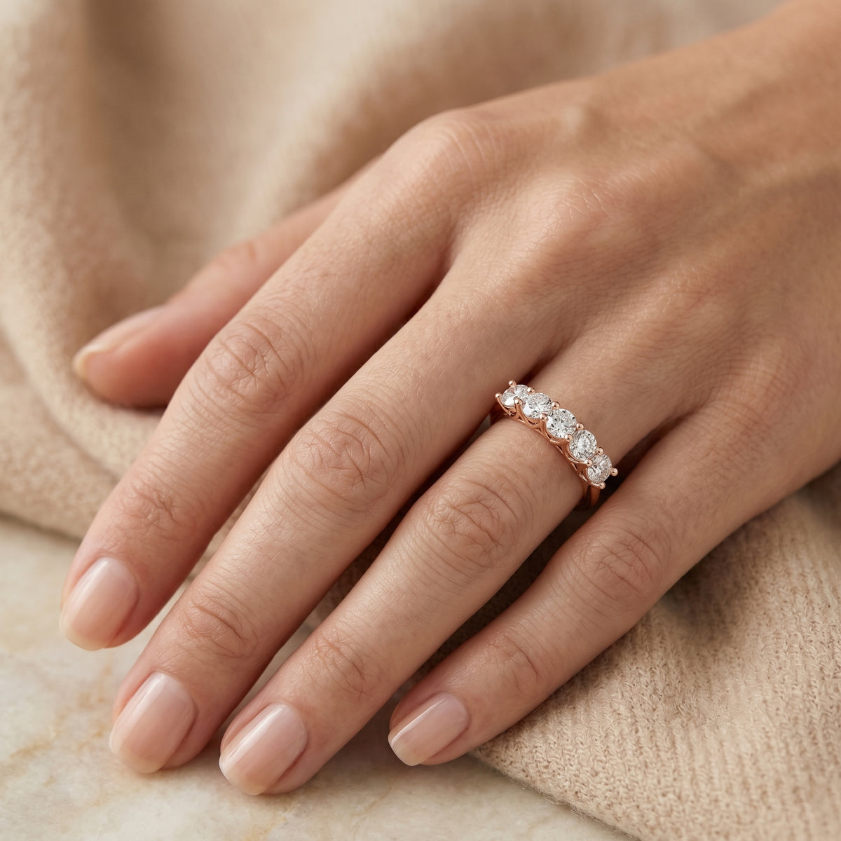 Round Diamond Five Stone Anniversary Band — lifestyle