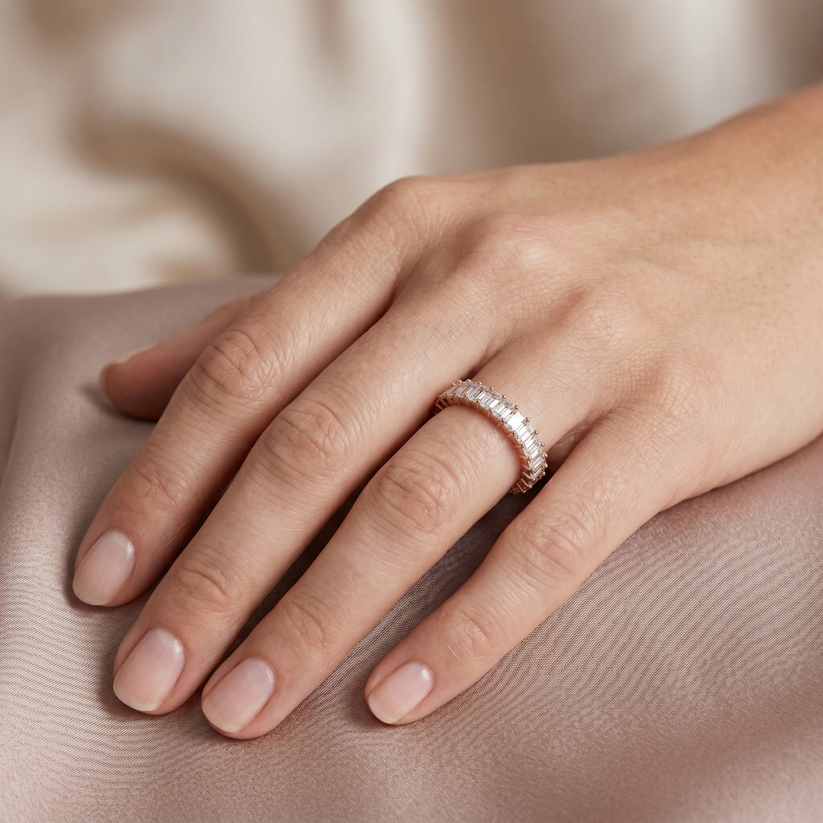 Emerald Cut Diamond Eternity Band — lifestyle