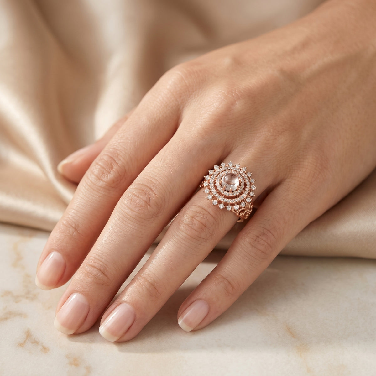 Diamond Sunburst Crown Cluster Cocktail Engagement Ring — lifestyle