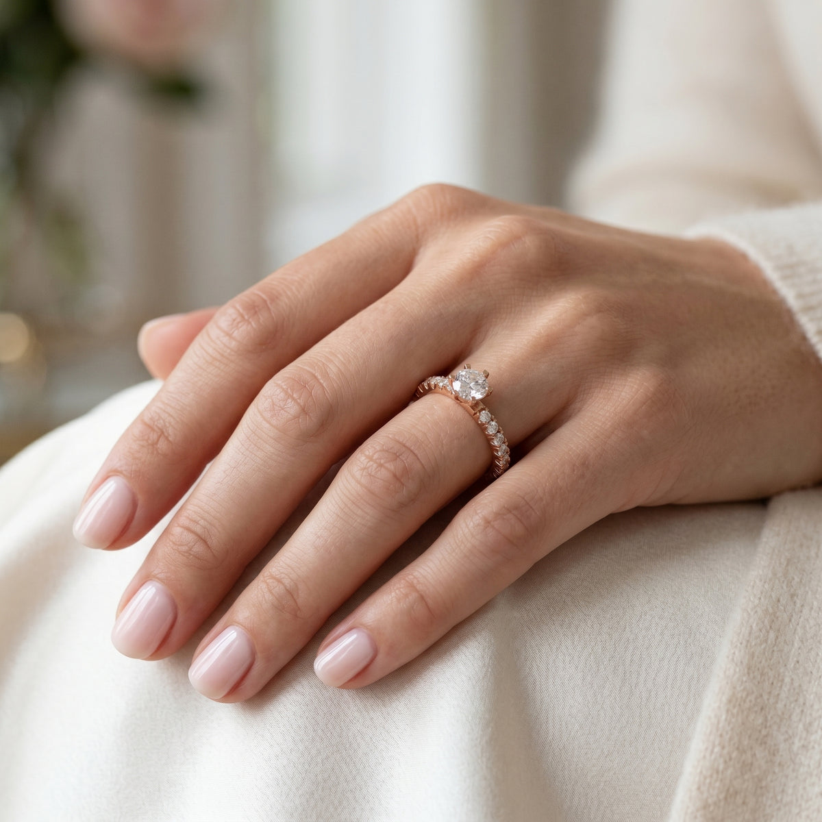 Round Diamond Engagement Ring with Half Eternity Claw Set Band
