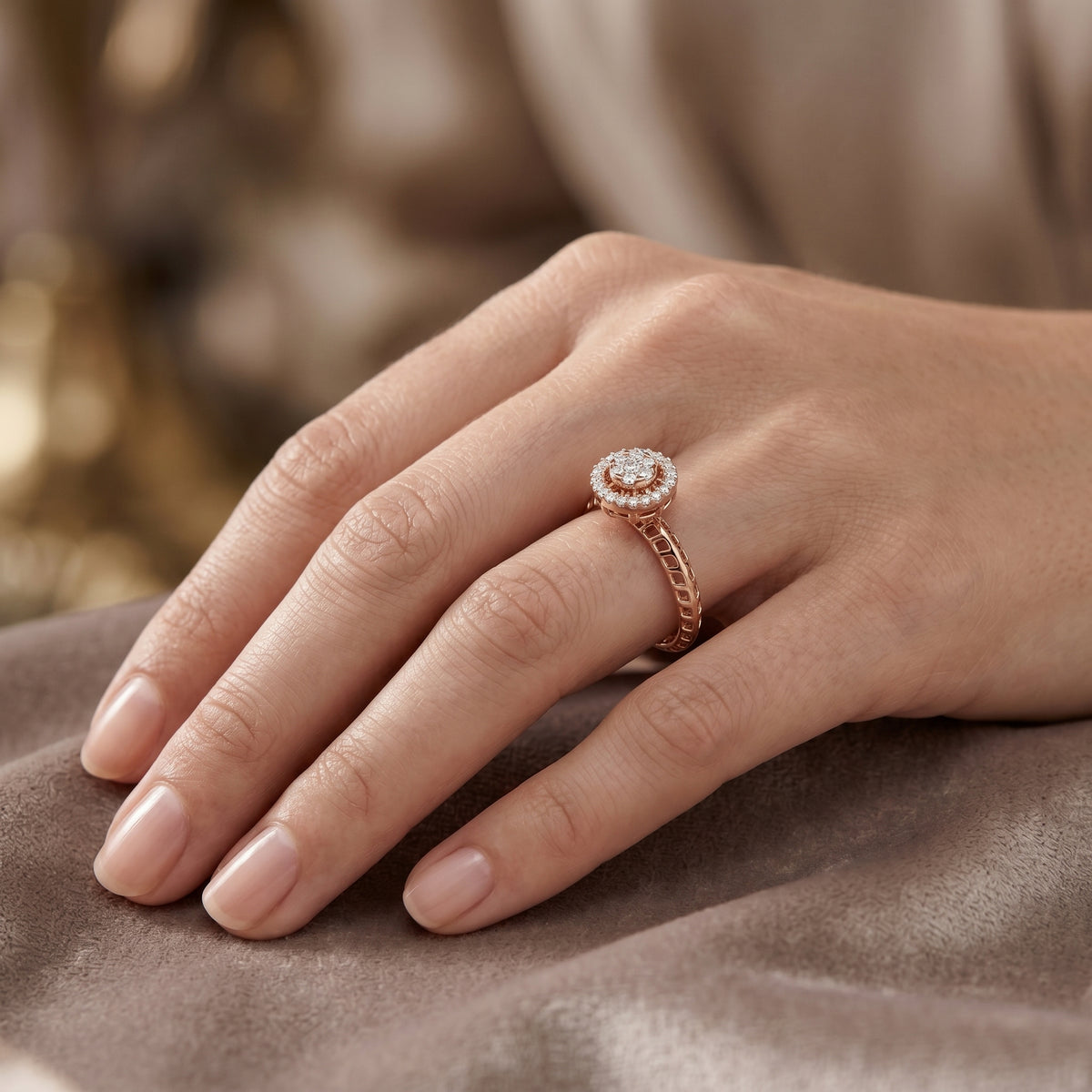 Round Diamond Cluster Halo Engagement Ring — lifestyle