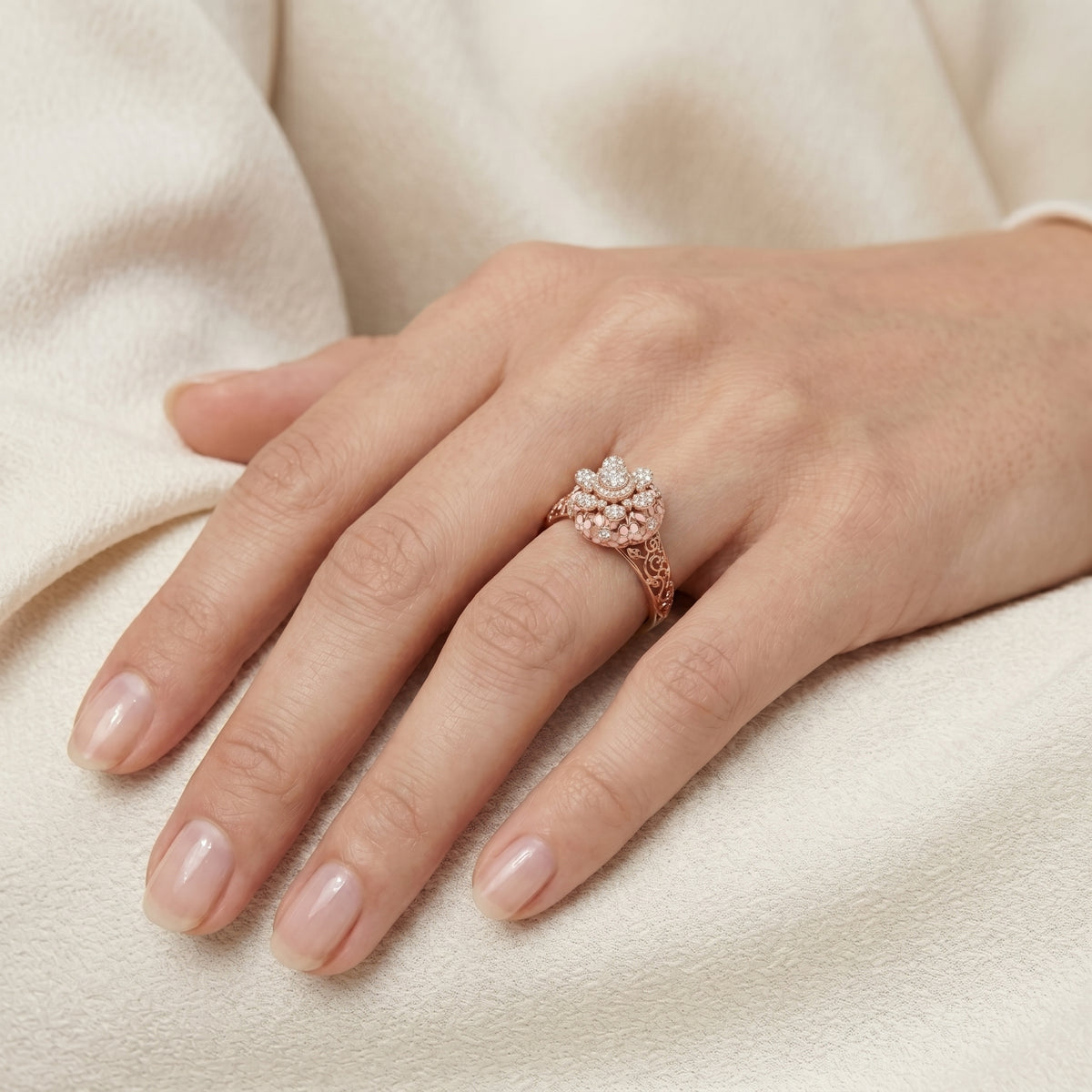 Round Diamond Multi-Floral Cluster Statement Engagement Ring — lifestyle
