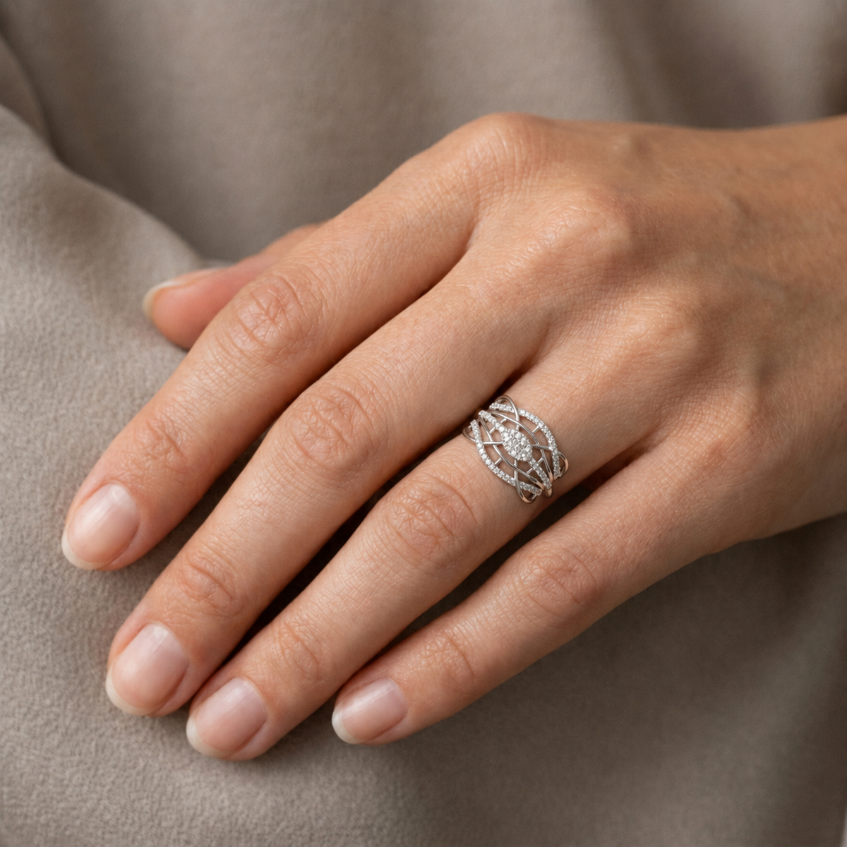 Marquise and Round Vintage Leaf Constellation Engagement Ring — lifestyle