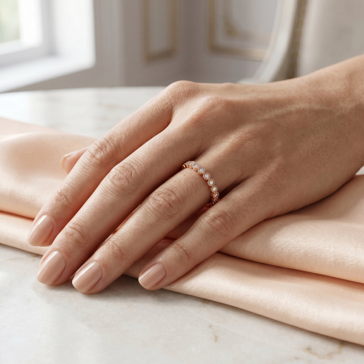 Polished Vintage Diamond Engagement Ring — lifestyle
