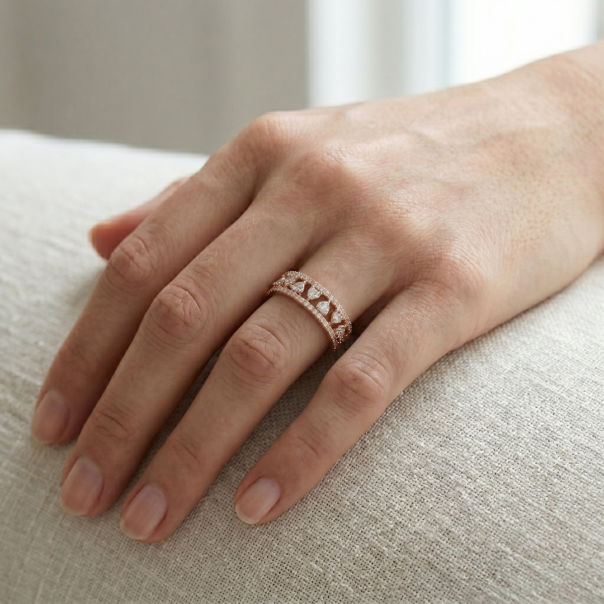 Round Diamond Wide Scattered Pavé Open-Metalwork Band — lifestyle