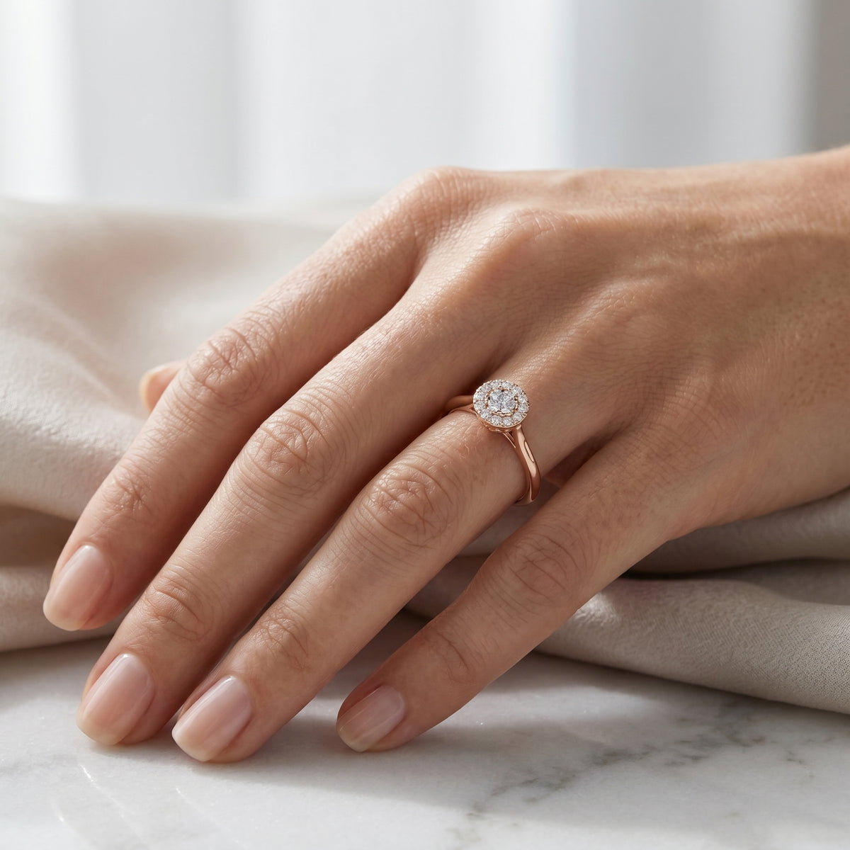 Round Diamond Cluster Halo Engagement Ring — lifestyle