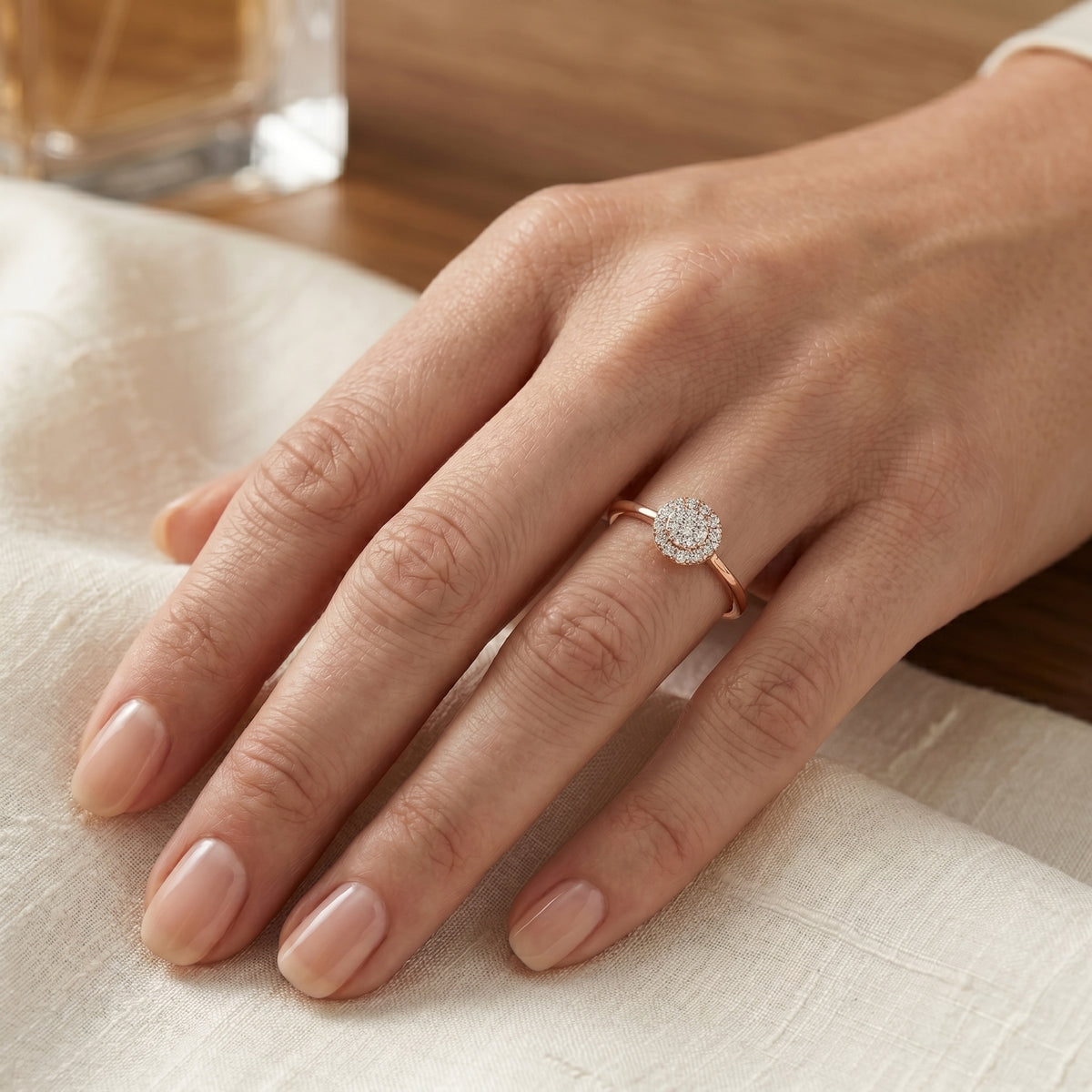 Round Diamond Cluster Halo Engagement Ring — lifestyle