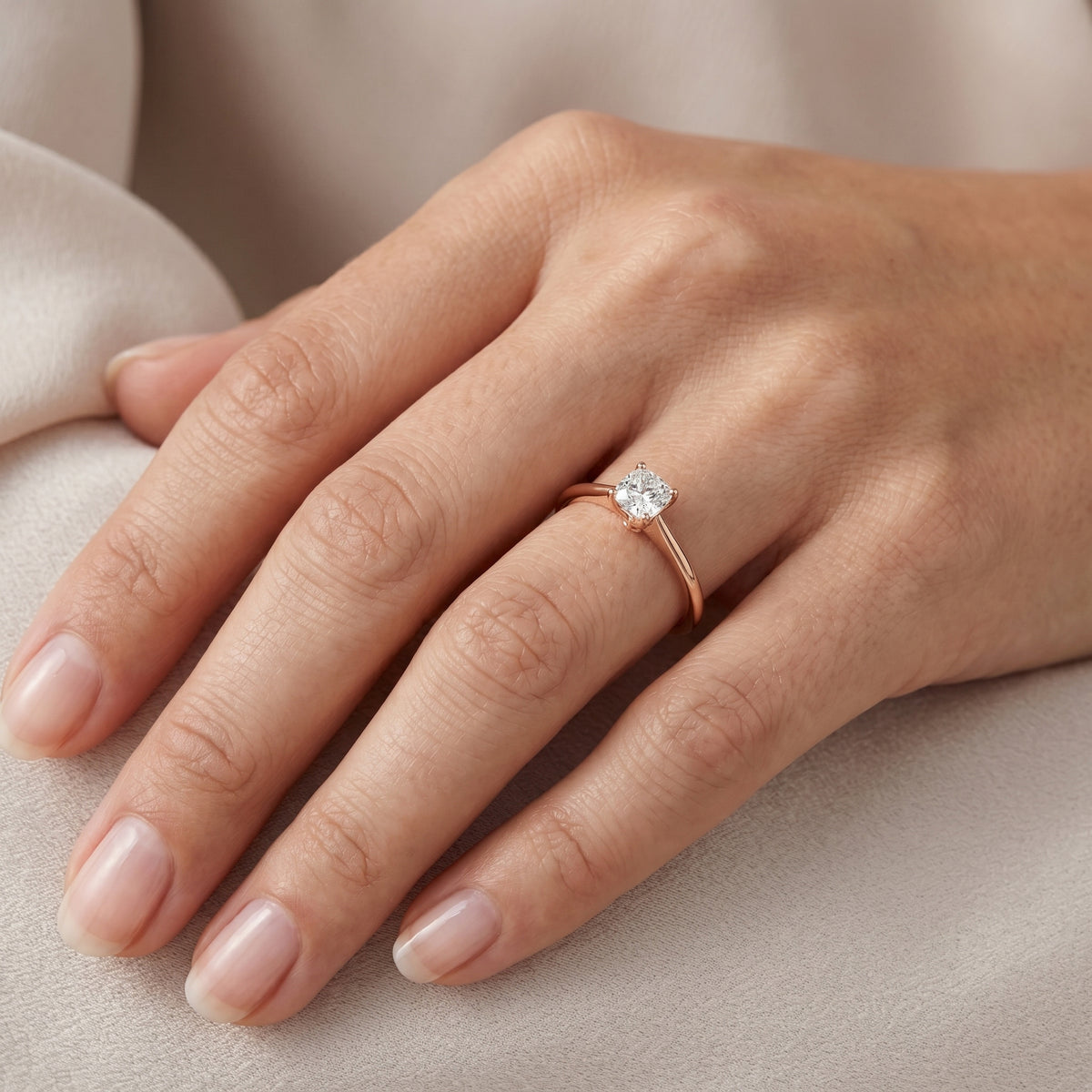 Cushion Cut Knife Edge Solitaire Engagement Ring — lifestyle