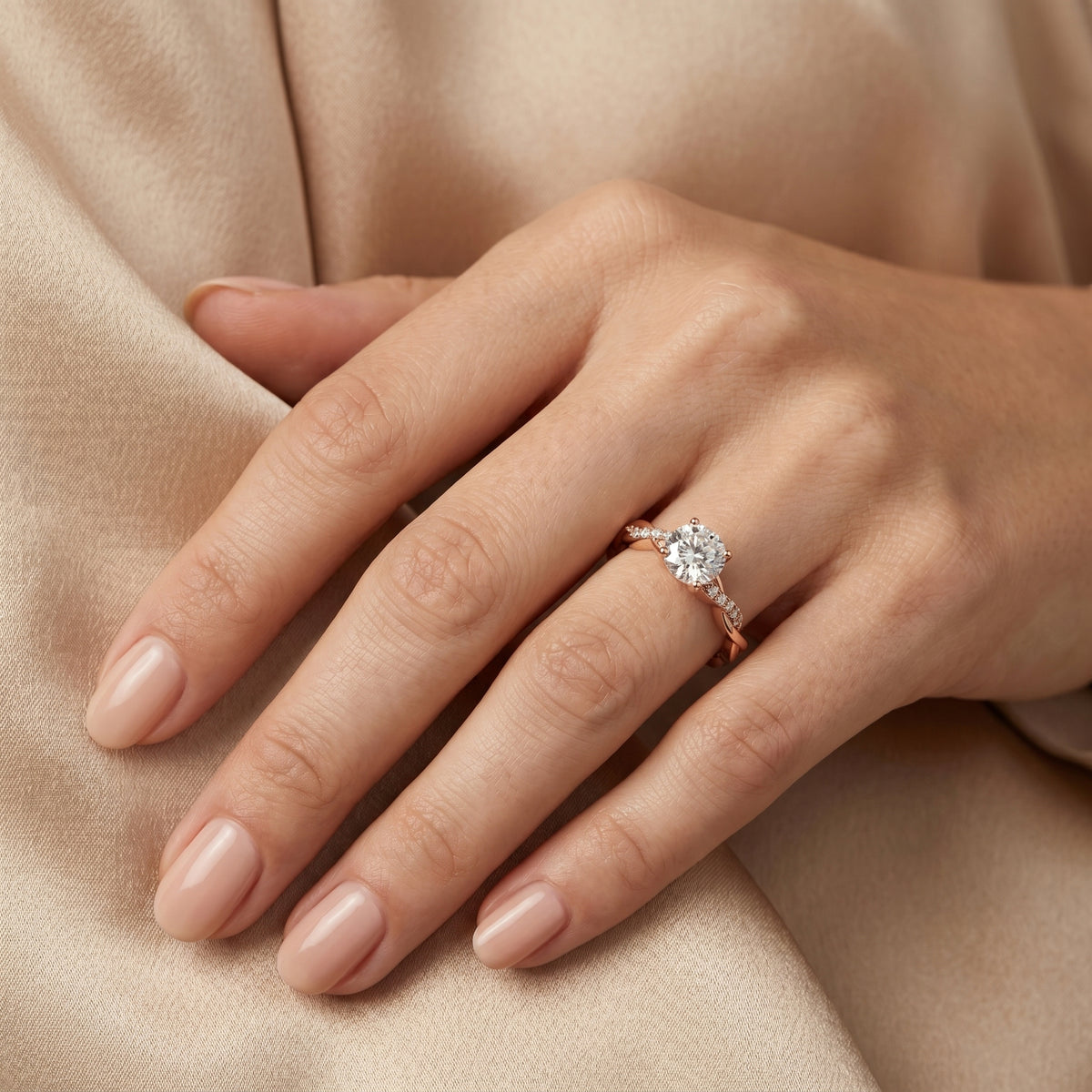 Round Diamond Twisted Vine Engagement Ring — lifestyle