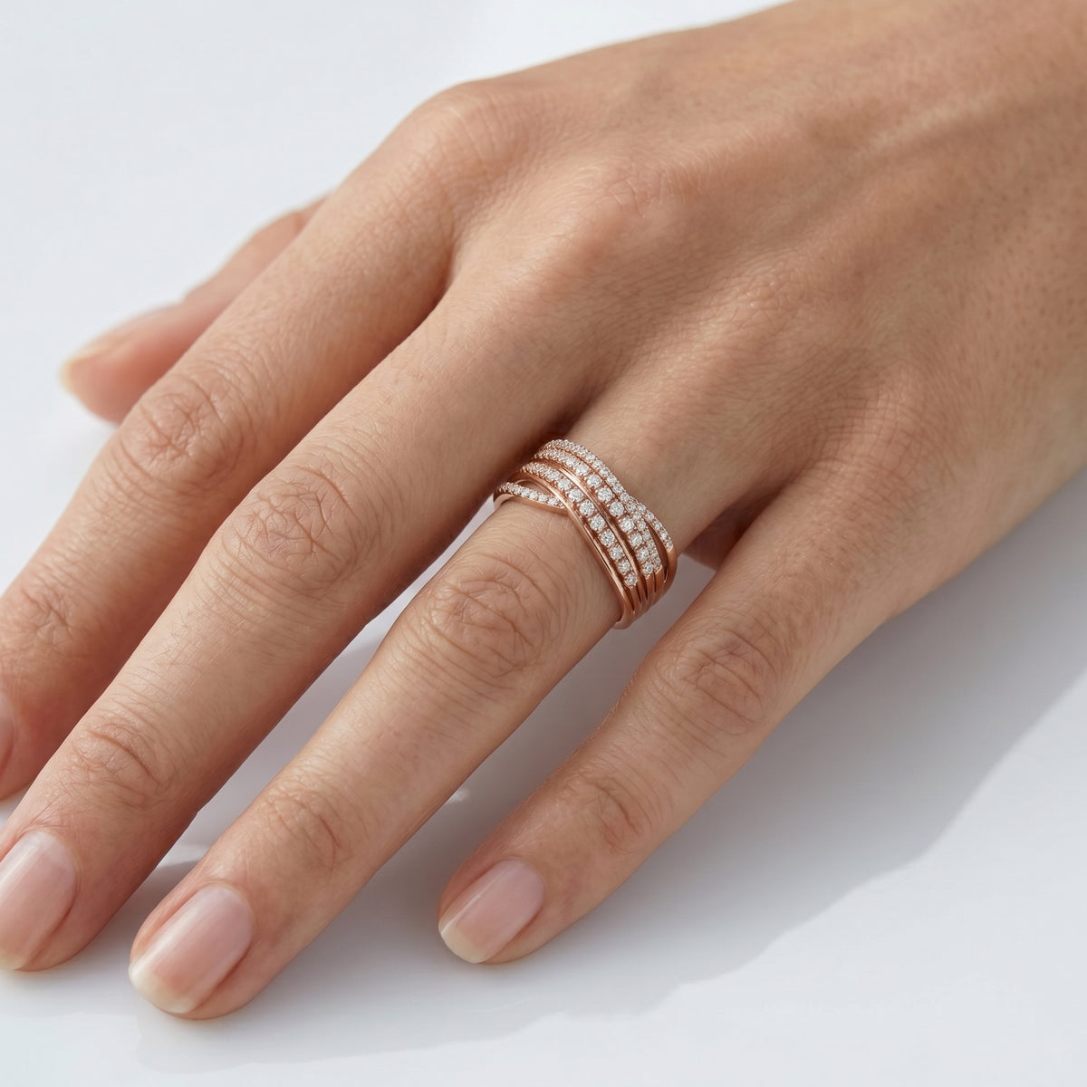 Round Diamond Multi Strand Wave Eternity Band — lifestyle