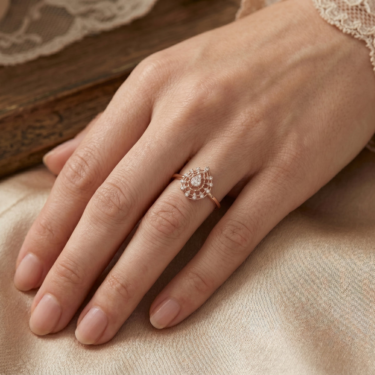 Round Diamond Cluster Engagement Ring — lifestyle