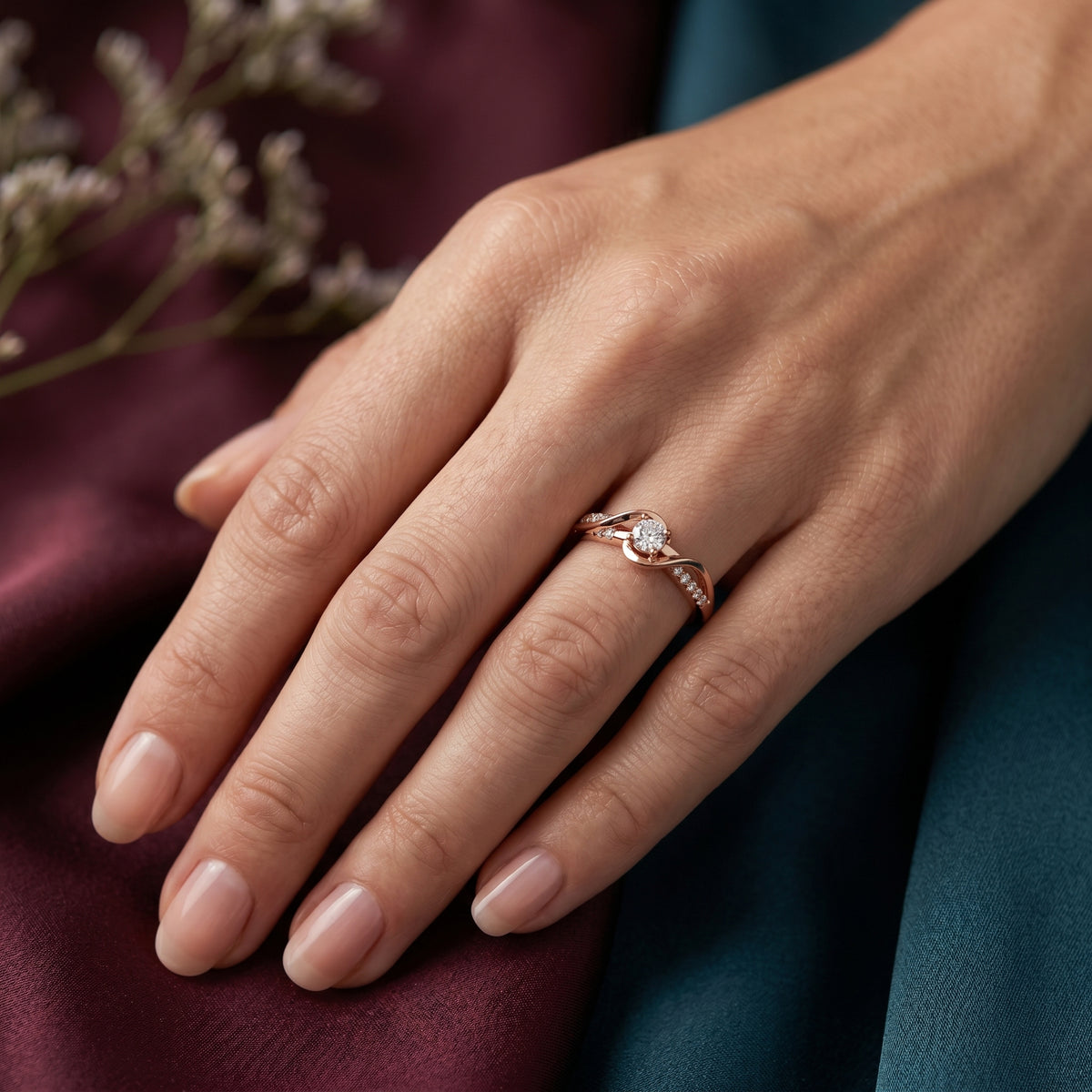 Diamond Infinity Twist Solitaire Ring — lifestyle