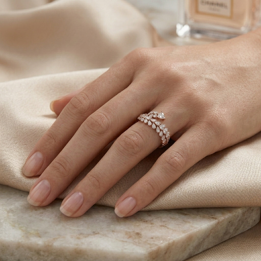 Trilliant Cut Toi et Moi Diamond Engagement Ring with Cluster Pavé Halo — lifestyle