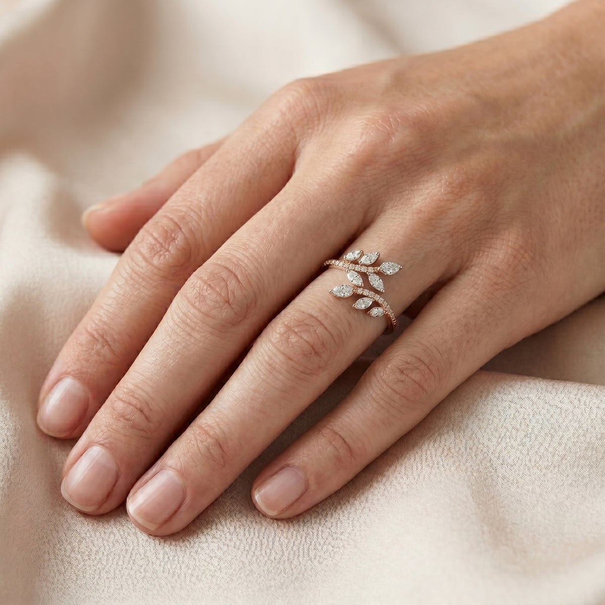 Pear Diamond Petal Wrap Constellation Engagement Ring — lifestyle