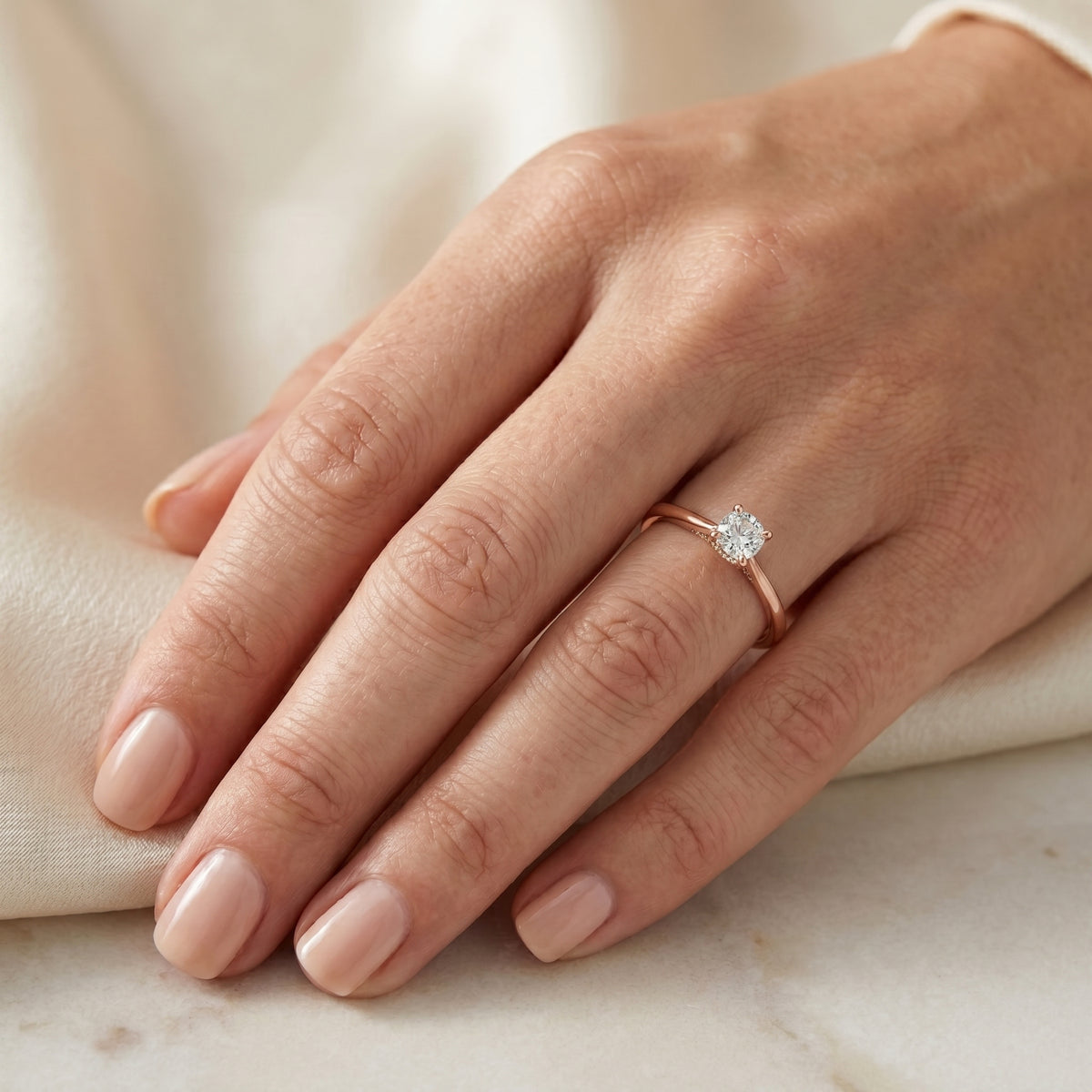 Cushion Cut Solitaire Engagement Ring with Cathedral Band — lifestyle
