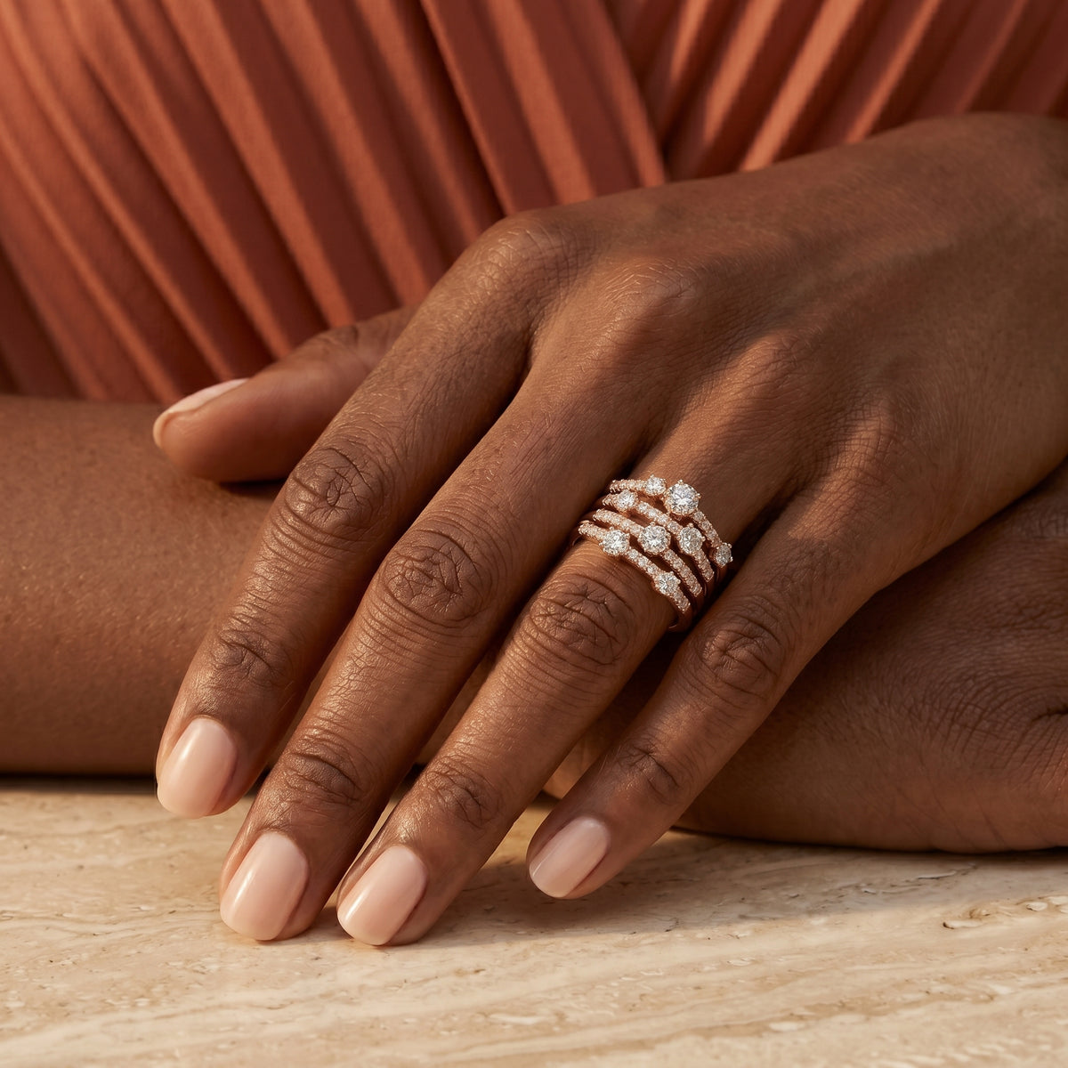 Round Diamond Wide Multi-Row Pavé Anniversary Band — lifestyle
