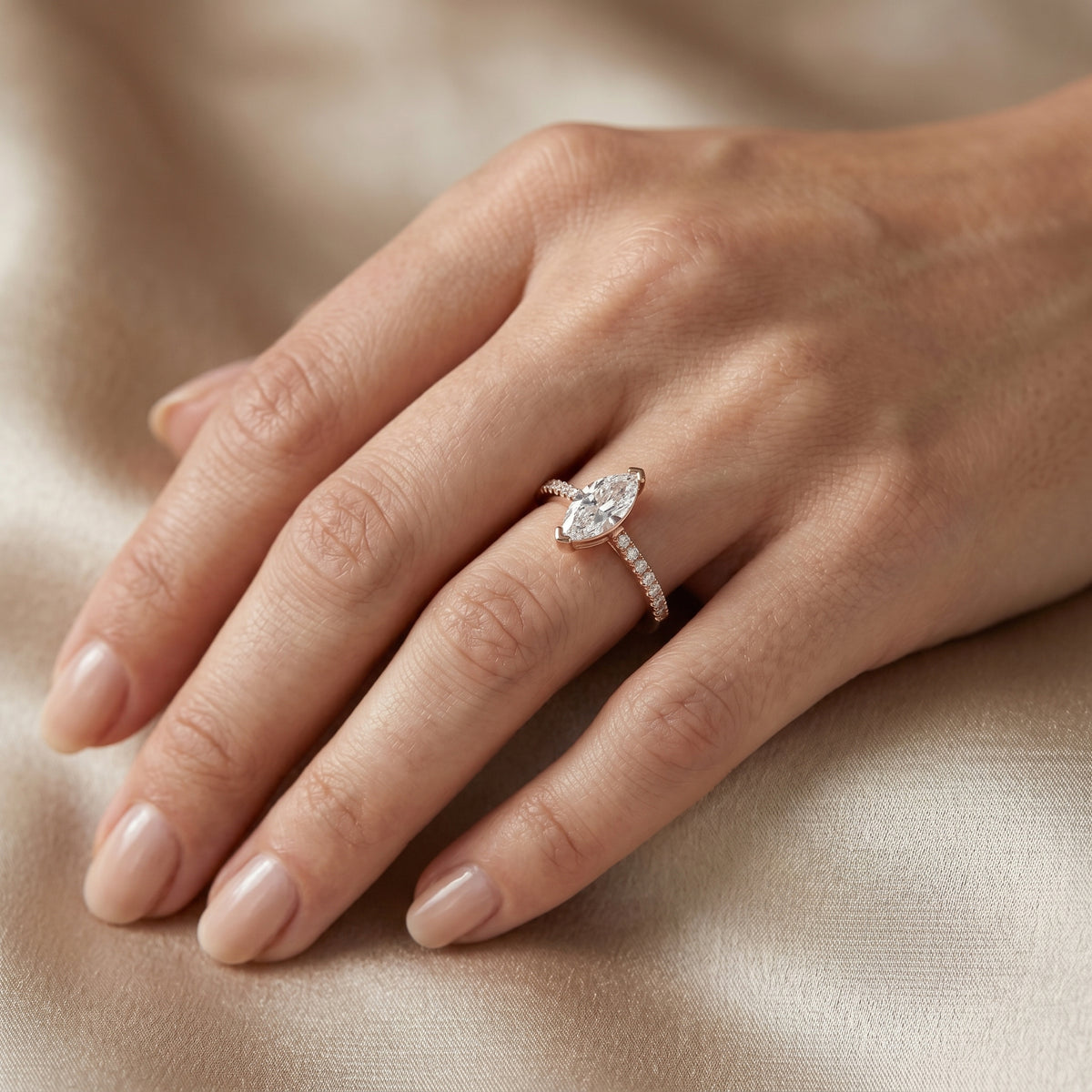 Marquise Cut Engagement Ring with Pavé Band — lifestyle