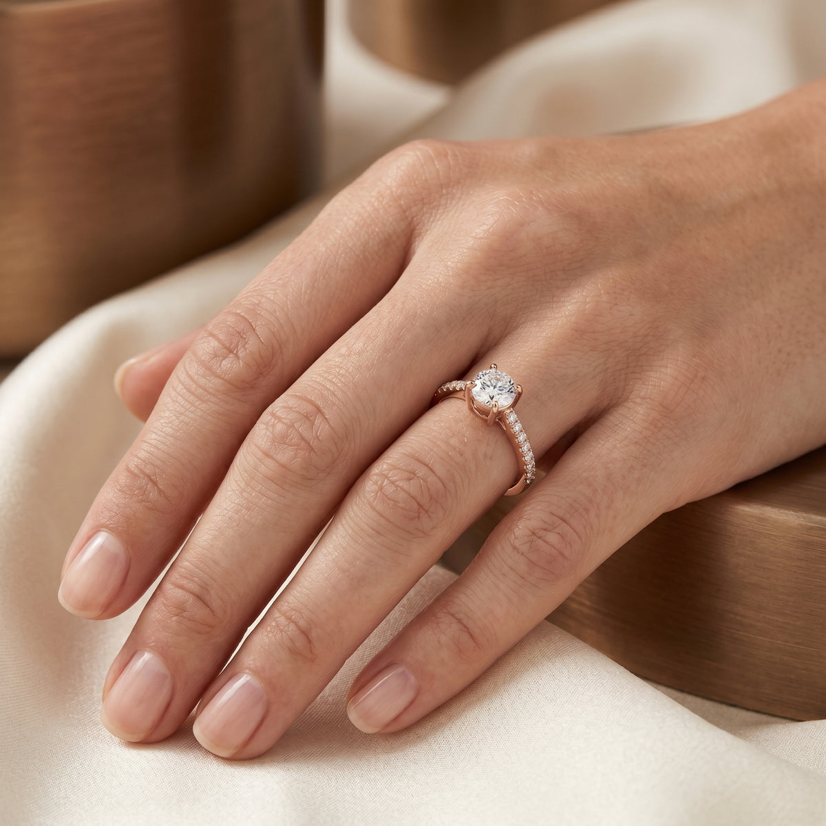 Round Diamond Engagement Ring with Pavé Band — lifestyle