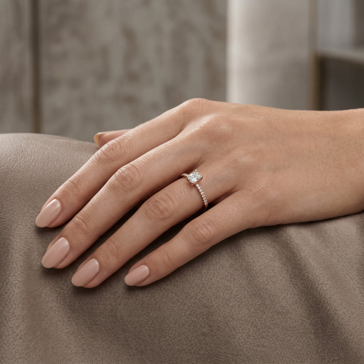 Radiant Cut Engagement Ring with Pavé Band — lifestyle