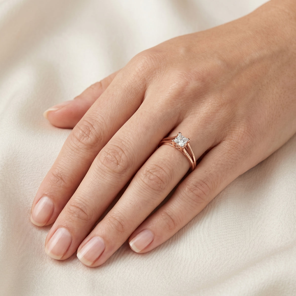 Kite Princess Cut Double Band Split Shank Solitaire Engagement Ring — lifestyle
