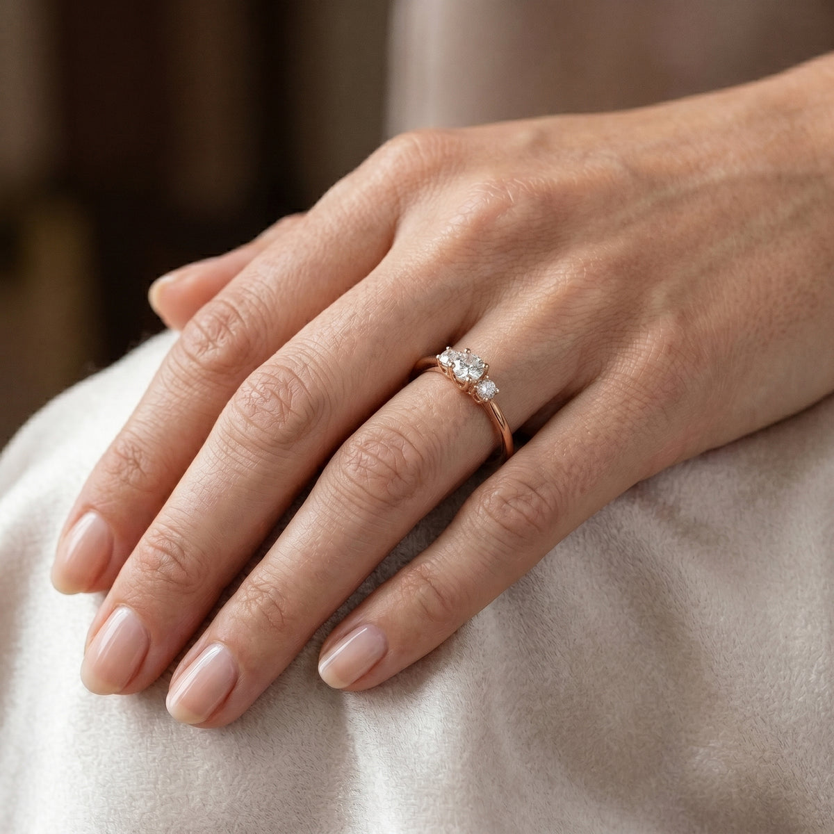 Round Diamond Three Stone Engagement Ring — lifestyle