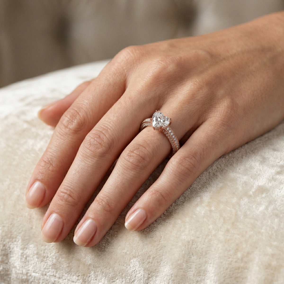 Heart Diamond Engagement Ring with Multi-Row Pavé Band — lifestyle