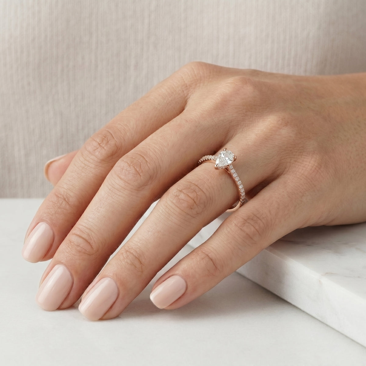 Pear Diamond Engagement Ring with Pavé Band