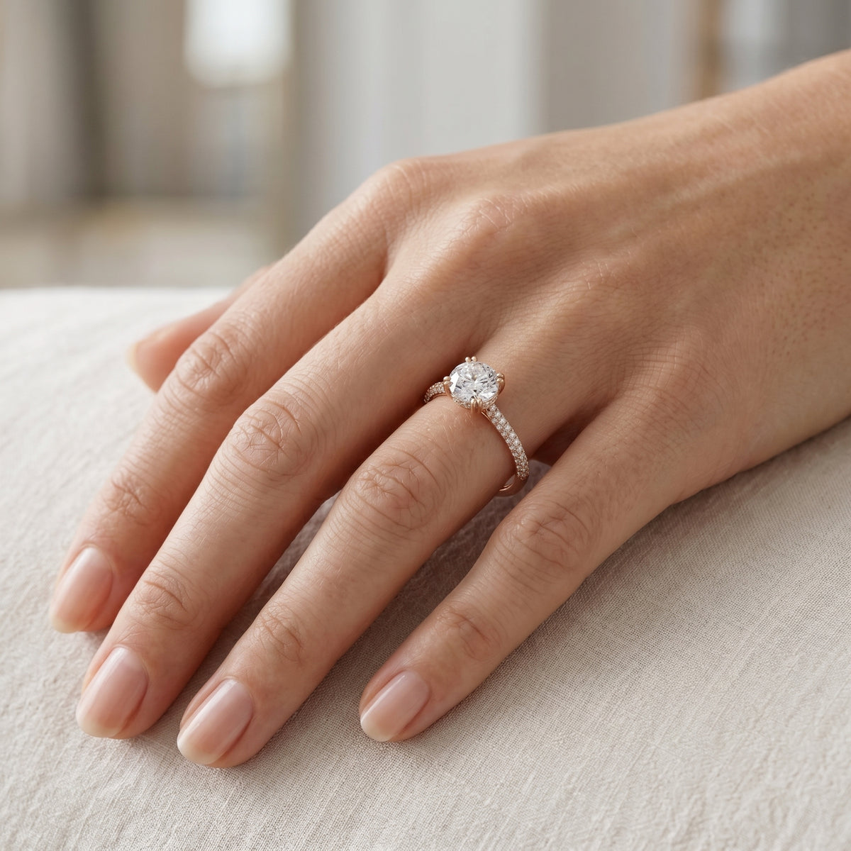 Round Diamond Engagement Ring with Pavé Wrap Band — lifestyle