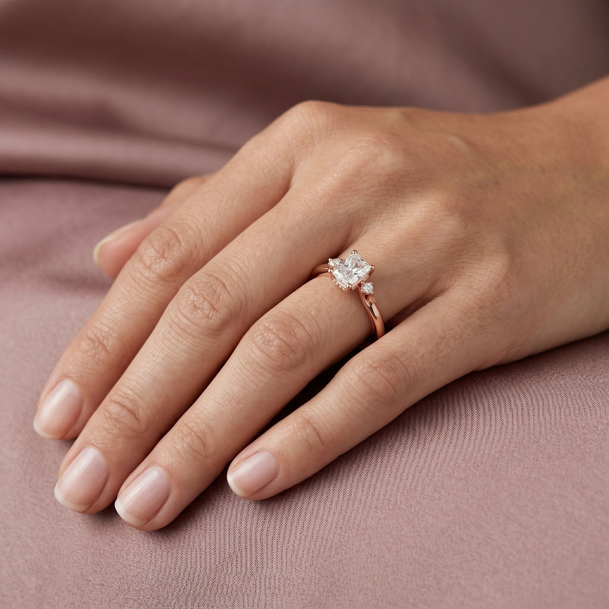 Radiant Cut Engagement Ring with Round Side Accents — lifestyle