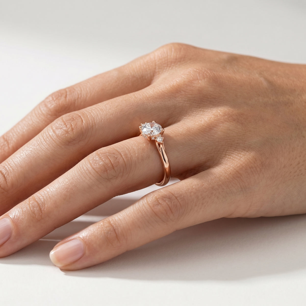 Round Diamond Engagement Ring with Round Side Accents — lifestyle