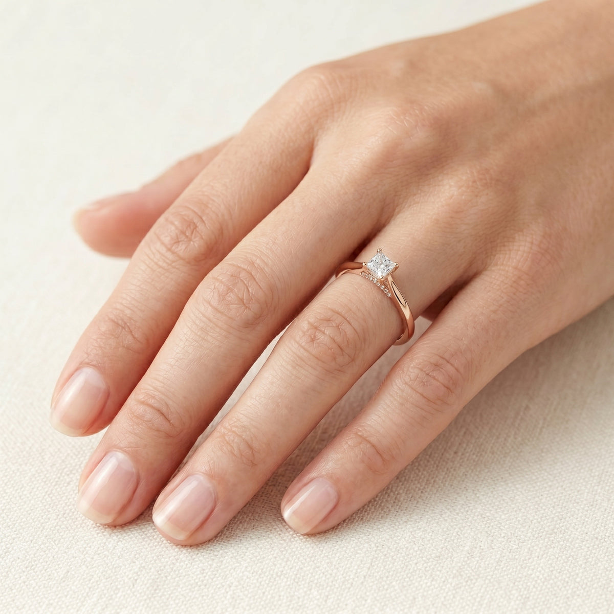 Princess Cut Hidden Halo Solitaire Engagement Ring