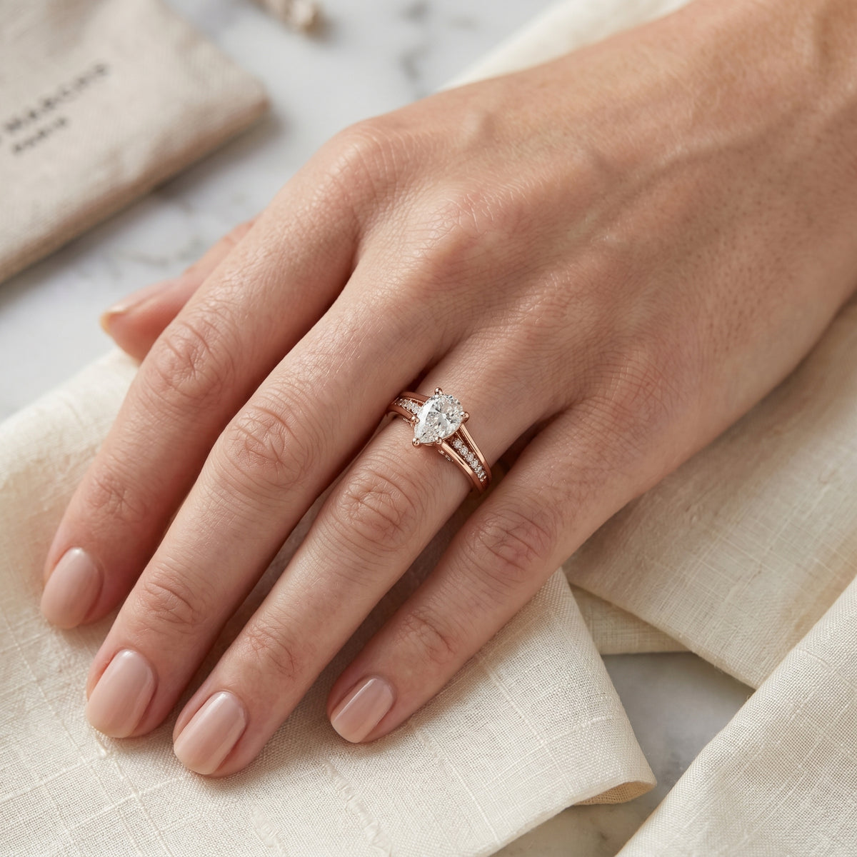 Pear Diamond Engagement Ring with Pavé Band
