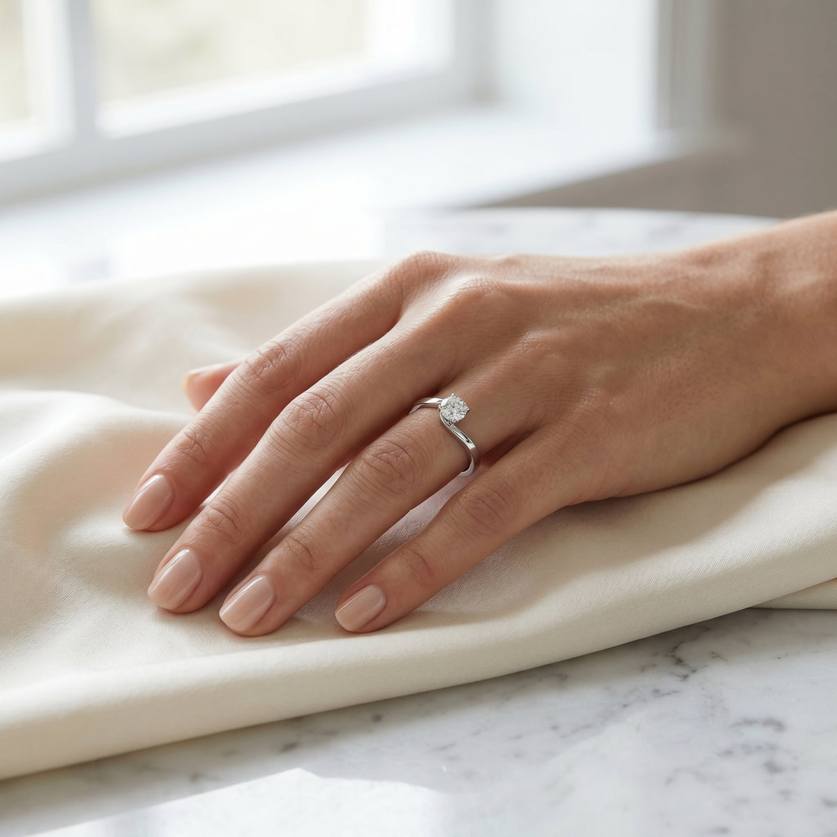 Round Diamond Angular Bypass Solitaire Engagement Ring — lifestyle