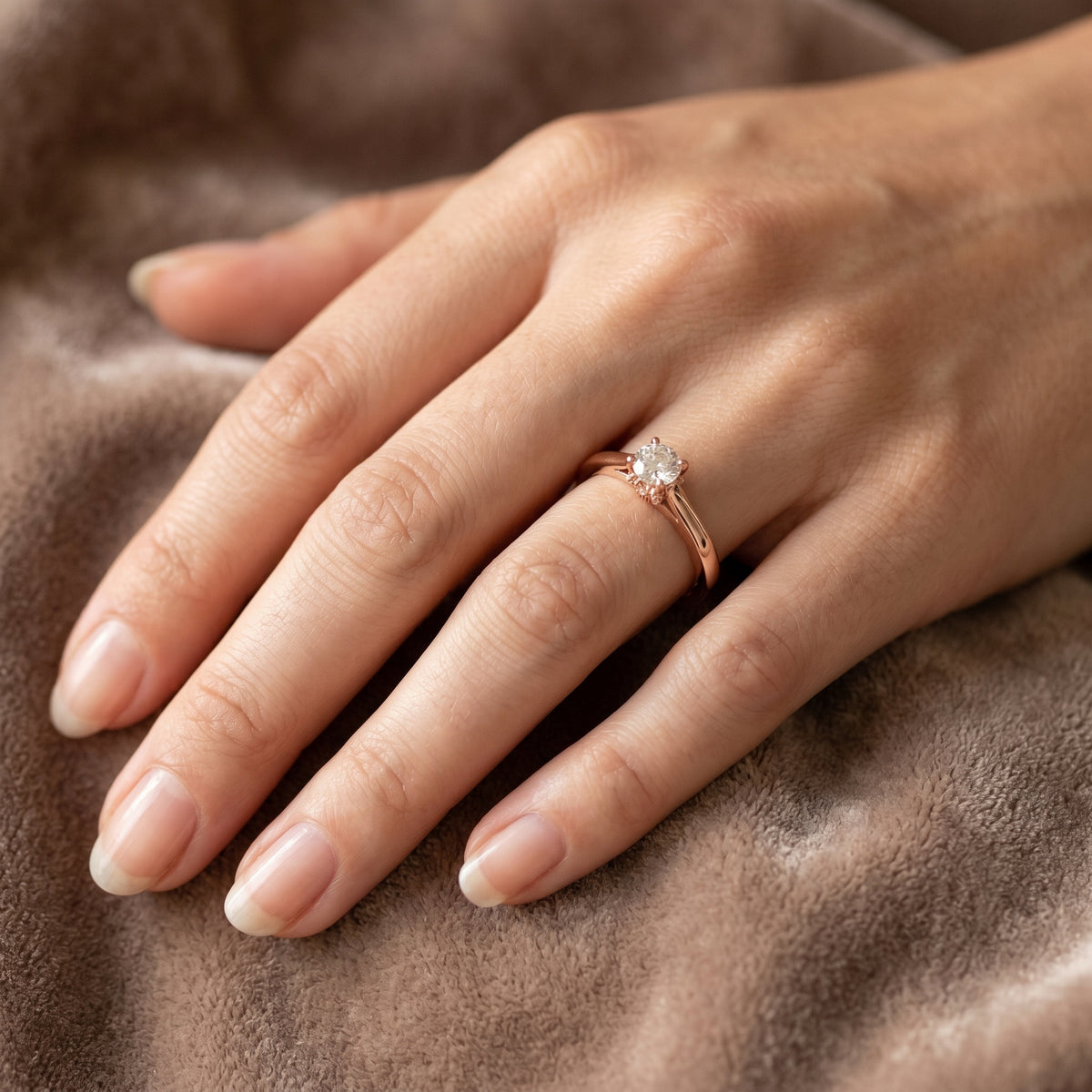 Princess Cut Three Stone Engagement Ring with Tapered Baguette Sides — lifestyle