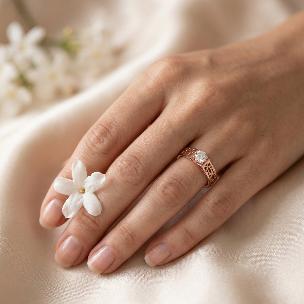 Round Diamond Vintage Filigree Solitaire Engagement Ring — lifestyle