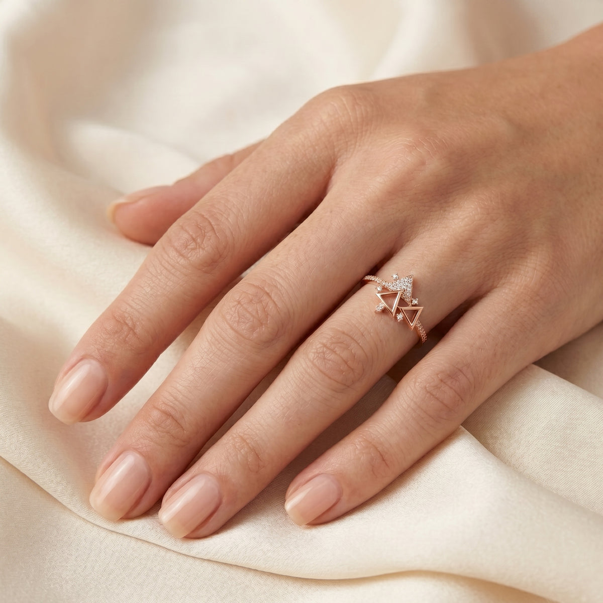 Triangle Geometric Diamond Ring — lifestyle