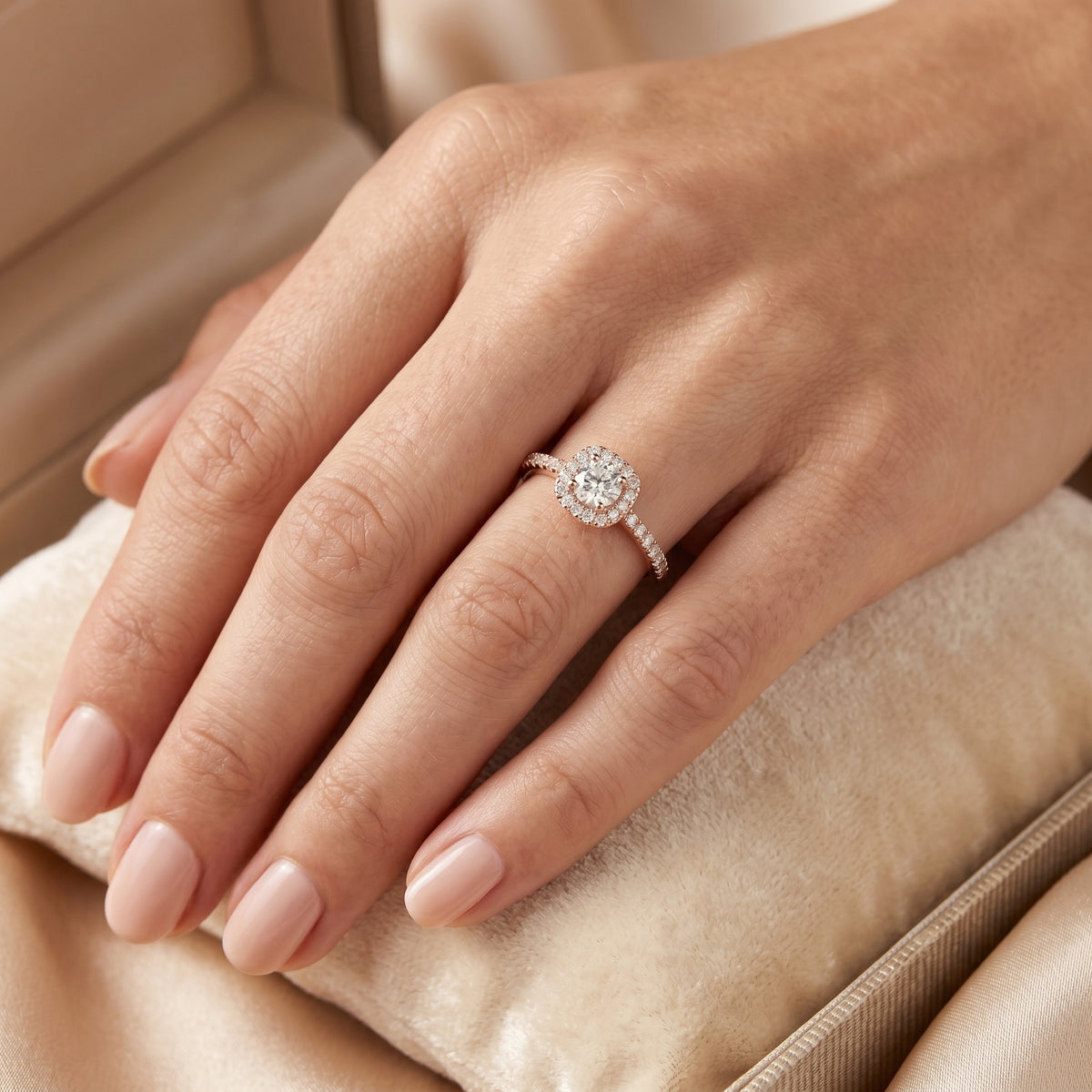 Round Diamond Hidden Halo Engagement Ring — lifestyle