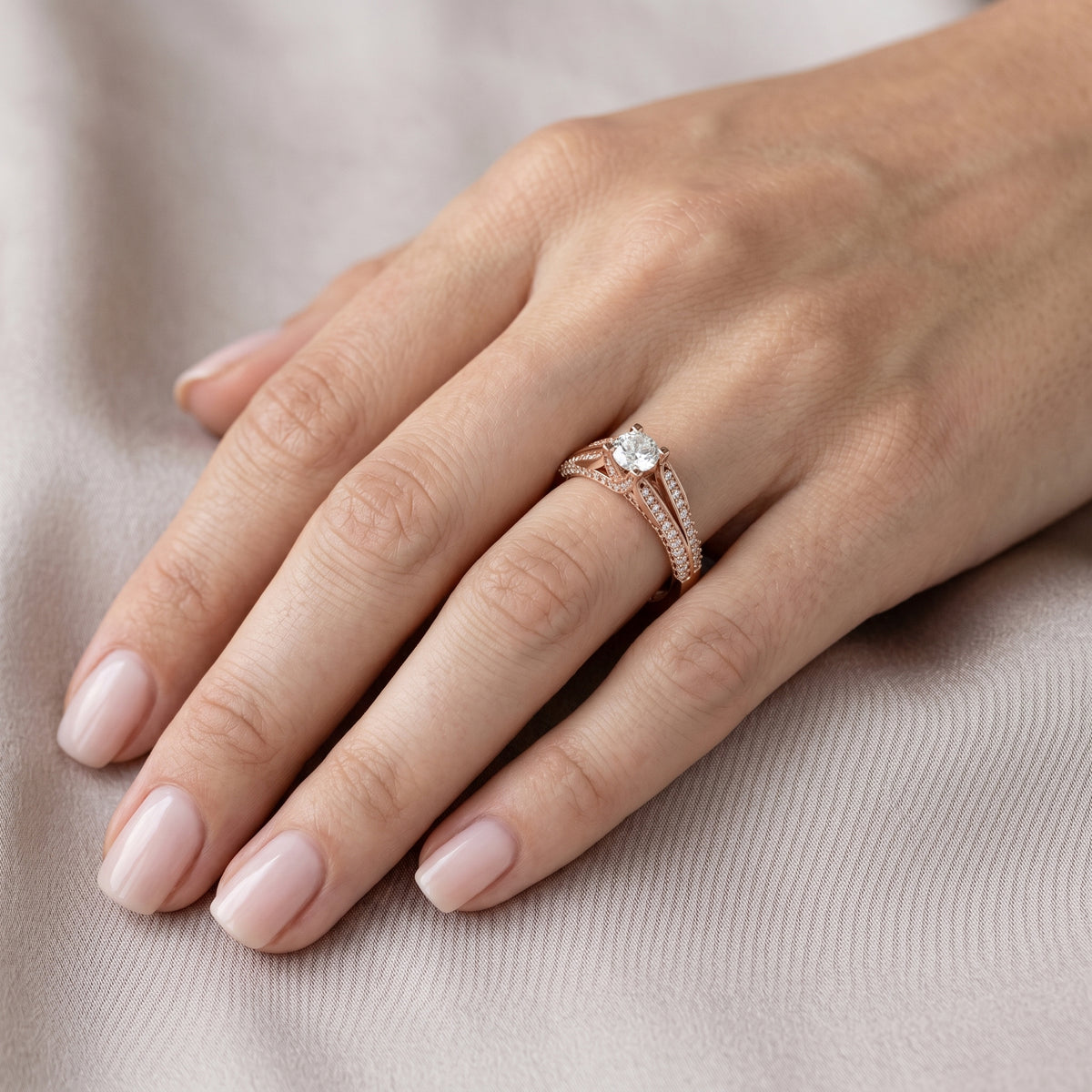 Round Diamond Engagement Ring with Wide Pavé Band