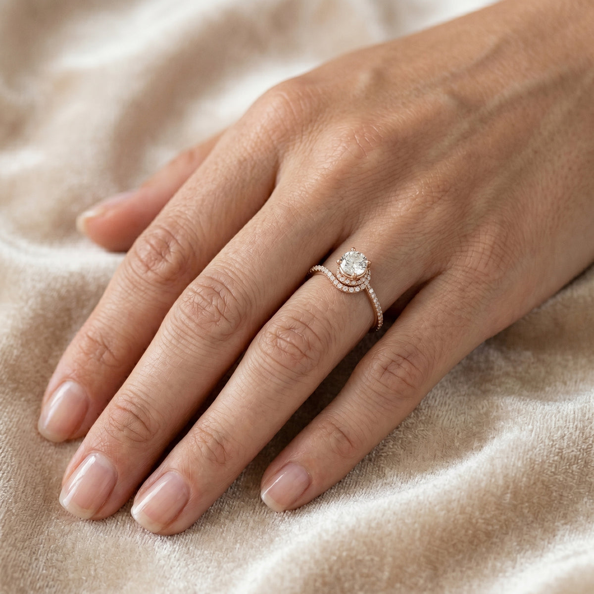 Round Diamond Bypass Pavé Engagement Ring
